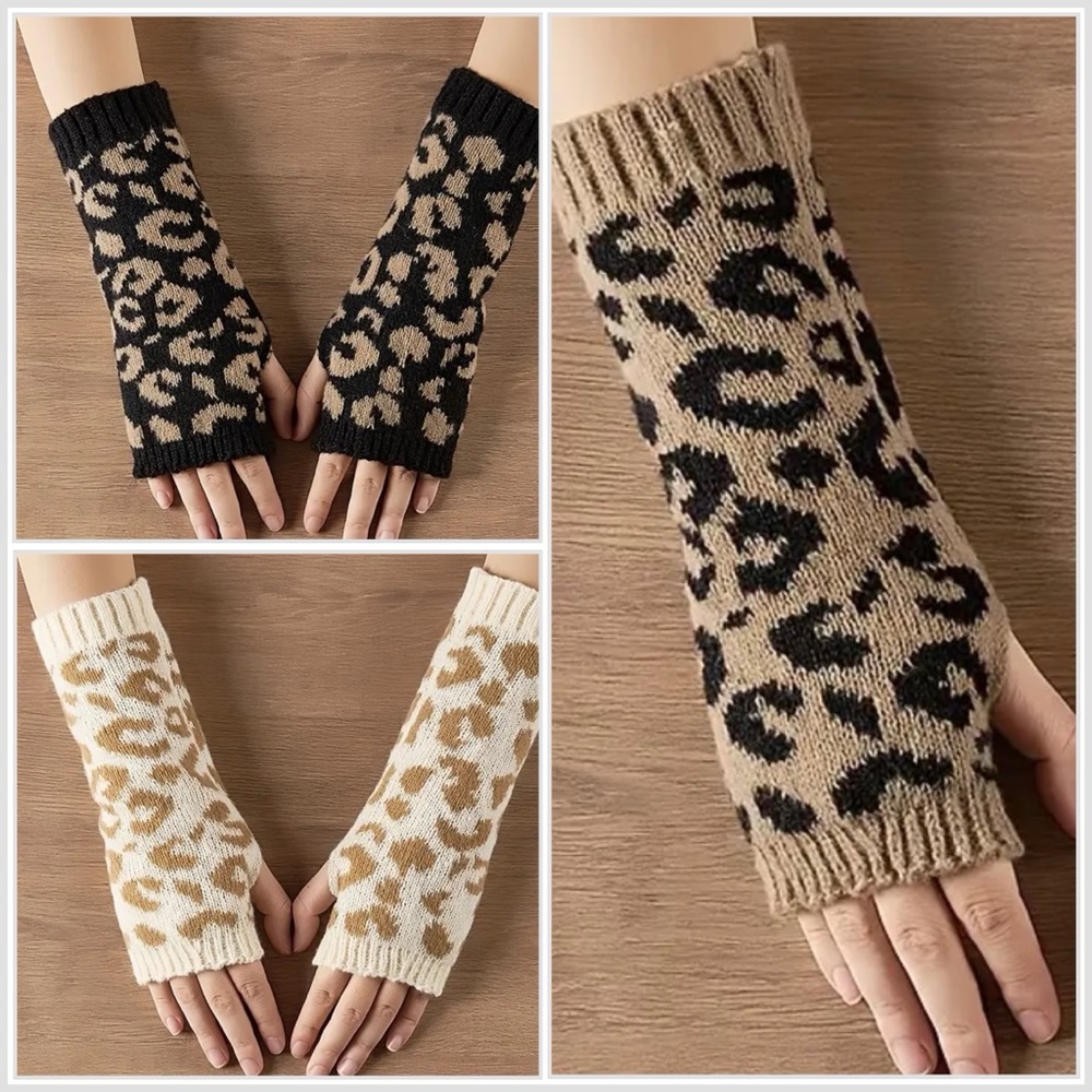🔥CHOOSE A COLOR🆕Leopard Print Winter Fingerless Gloves